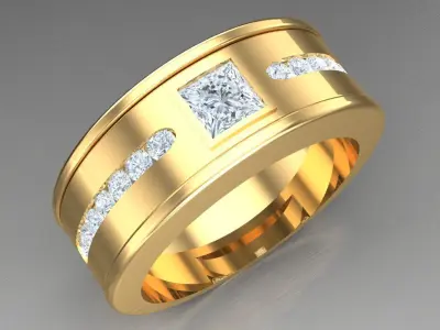 Light Gold Diamond Men Ring 2MR007 3D model