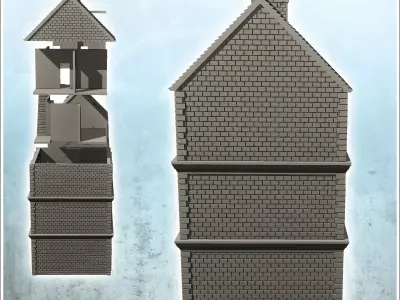Set of two ruined two-storey buildings with low partition wall 2 3D print model