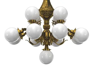 Monumental Brass National Gallery Chandelier with Opaline Glass 3D model