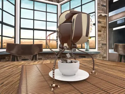 ARoboCoffee1 robot with cup of coffee on table 3D model