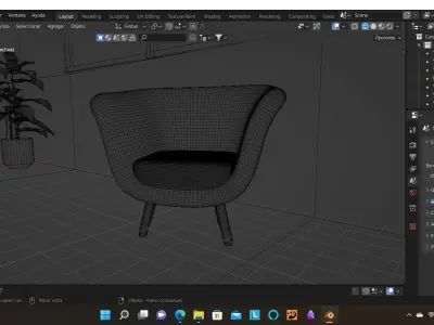 Bedroom with bed and chair 3D model