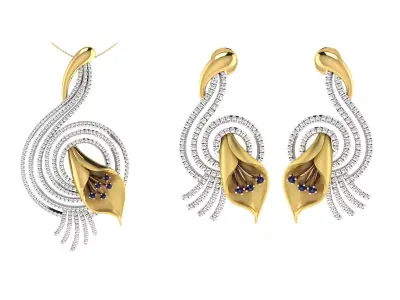Women Pendant Earring Sets 3dm STL OBJ FBX Renders Details 3D print model shop
