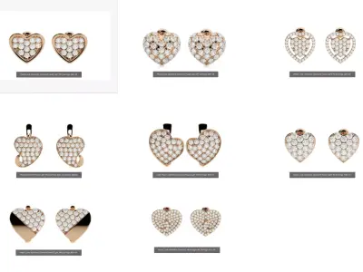 8 Love Heart Valentine Diamond Head Light Wt Earrings 3dm stl 3D Model Pack