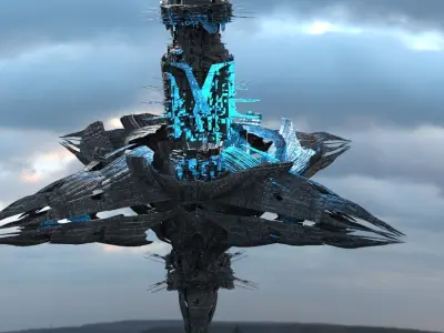 Hybrid array Flower alien Diamond Tower Low-poly 3D model