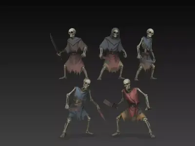 grupo de 5 esqueletos de fantasia guerreros  3D print model