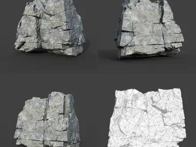 Low poly Gray Cracked Modular Rock 220106 Low-poly 3D model