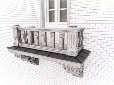 19th century balcony in the eclectic-Art Nouveau style Low-poly 3D model