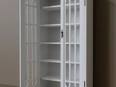White display cabinet with glass windows Low-poly 3D model