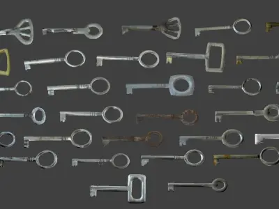 Low Poly Key collection with 30 keys Low-poly 3D model