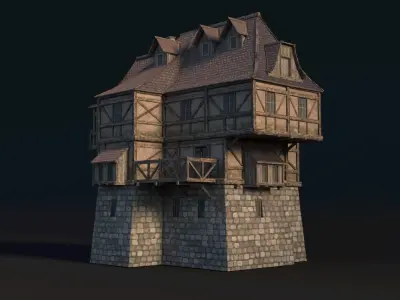 7 Set Fantasy Medieval House Set Buildings  3D model