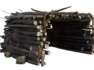 Hut 3d model wooden structure made of logs 3D model