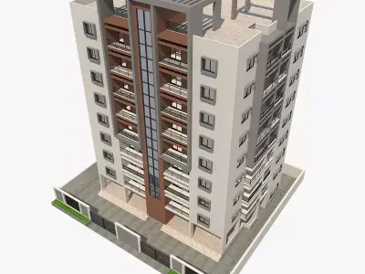 Apartaments apartment building with balconies 3D model
