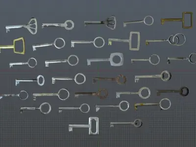 Low Poly Key collection with 30 keys Low-poly 3D model