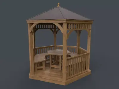 PBR Wooden Pergola Gazebo D3 Low-poly 3D model
