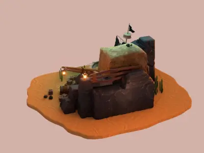 Lost pirate treasure diorama blender render  3D model