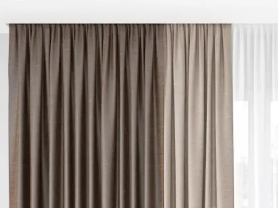 Curtain curtains with wooden floor 3D model