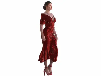 Red Sequins Gown Low-poly 3D model