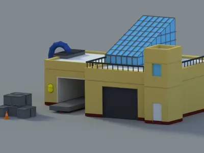 Low Poly Cartoon Factory Low-poly 3D model