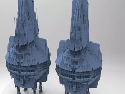 Sci-Fi Shuttle launcher moon base city Top 3D model