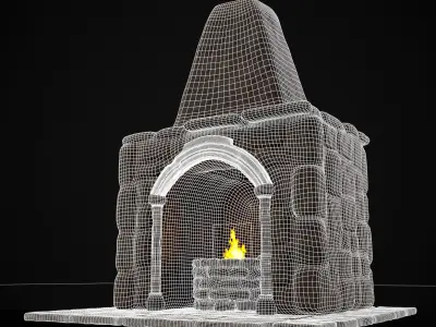 Medieval Mud Stone Fireplace Low-poly 3D model