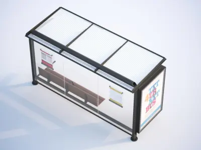 Bus stop with wooden bench 3D model