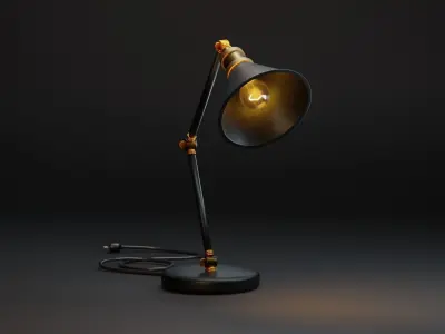 Vintage Desk Lamp - Black and Gold - Metal Low-poly 3D model