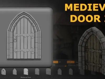 Zbrush Massive Medieval Door IMM and Alpha 50 Brushes  Low-poly 3D model