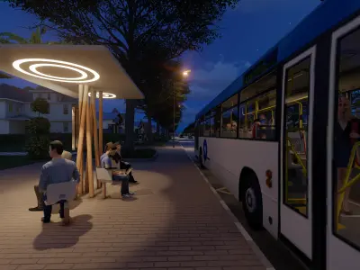 Modern bus station Low-poly 3D model