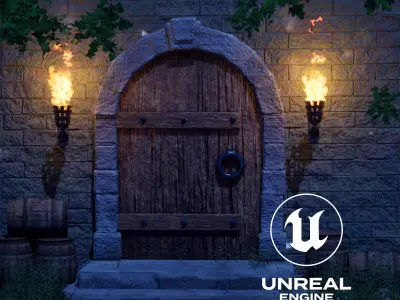 Medieval-style door Low-poly 3D model