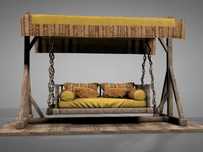 Wooden Swing Bed 3D model