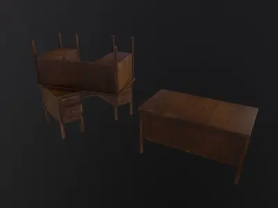 old wooden office table 3D Model Low-poly 3D model