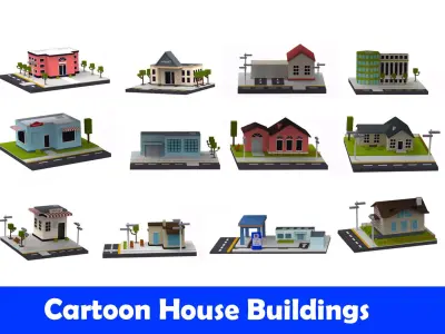 Cartoon House Buildings Pack City Low-poly 3D model