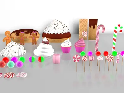 Gingerbread Village V2 candy and sweet 3D model
