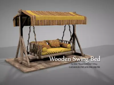 Wooden Swing Bed 3D model