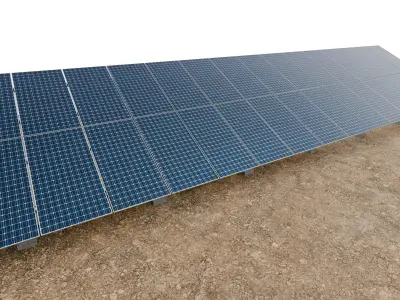 Lowpoly Ground Mounted Solar Panels-15 Rows of PV Modules Low-poly 3D model