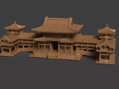 Chinese Wooden Ancient House  Low-poly 3D model
