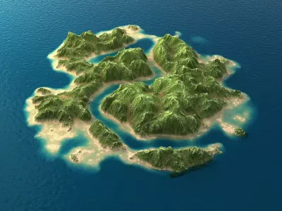 Tropical Island Terrain 2 Low-poly 3D model