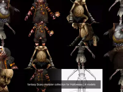 fantasy Scary monster collection for Halloween 3D Model Pack
