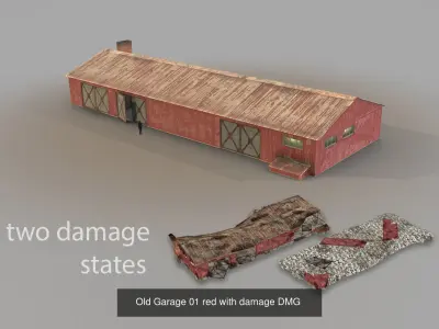 Old Garage 01 with damage DMG  3D Model Pack
