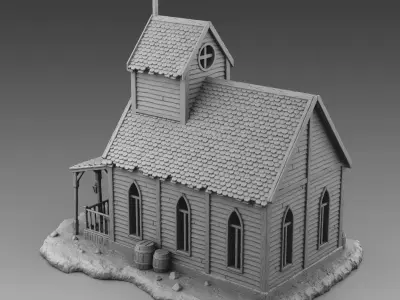 Church with cross on top 3D print model