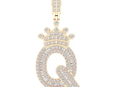 Crown Initial  Q  Letter Pendant 3D print model