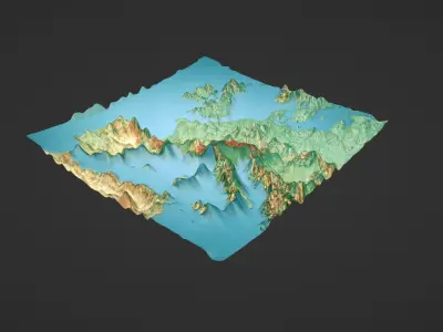 Western Europe Map Topography Low-poly 3D model
