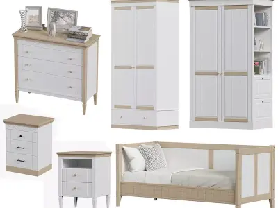 Bedroom set bookcase with two doors 3D Model Pack