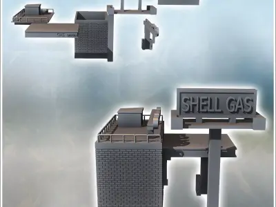 Modern petrol station with large sign and shop under awning 7 -  3D print model