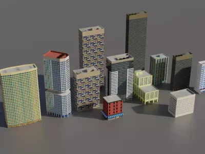 Low Poly Buildings Pack Vol-1 - Game Ready - PBR Low-poly 3D model