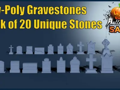 Grave Stone Combo Pack  Low-poly 3D model
