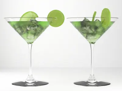 Cocktail 2 martini with lime wedges 3D model