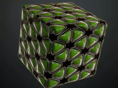 Green Padded Triangular Sci-Fi Wall Panel PBR Seamless Texture