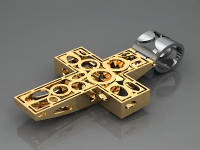 Cross gold with diamonds 3D print model