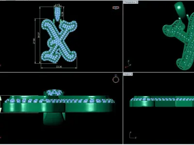 Tattoo fonts X alphabet pendent 3D print model